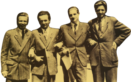 Grupa mężczyzn, w tym Stanisław Grochowiak