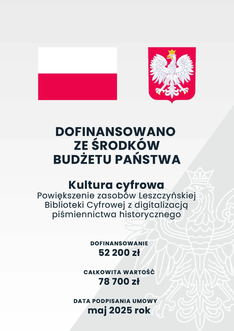 Powiększenie zasobów Leszczyńskiej Biblioteki Cyfrowej z digitalizacją piśmiennictwa historycznego