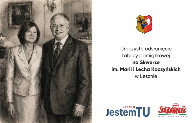 Uroczyste odsłonięcie tablicy pamiątkowej na Skwerze im. Marii i Lecha Kaczyńskich w Lesznie