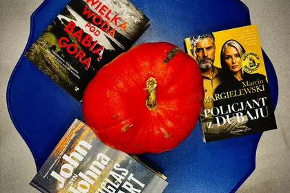 Książki zaprezentowane w bibliotecznej przestrzeni.